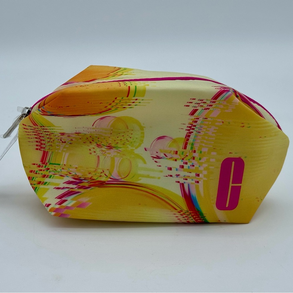 NWT Macy's Clinique Yellow Pink Red Makeup Bag with C Logo Small Clutch Style